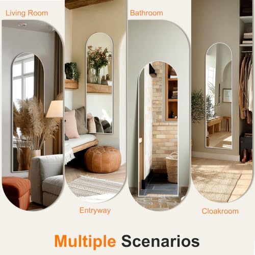 Arched Full Length Mirror, 56"x15" Standing Body Mirror for Wall, Silver