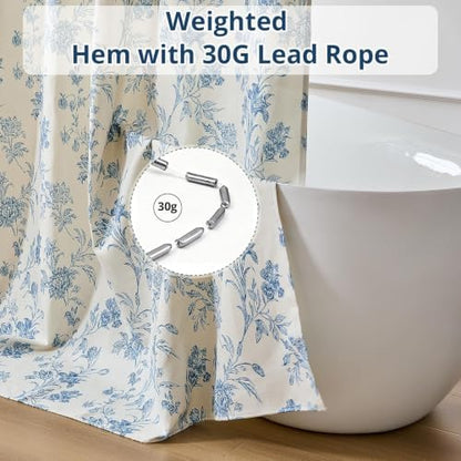 Warmstar Farmhouse Shower Curtain,Blue Floral Shower Curtain for Bathroom Linen Look Vintage Shower Curtain with Weighted Hem,72" W x 78" L