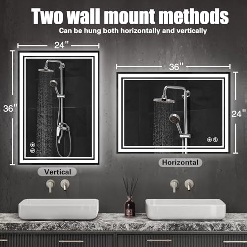 2 Pack 24“ x 36” LED Bathroom Mirror, LED Mirror for Bathroom, Fogless