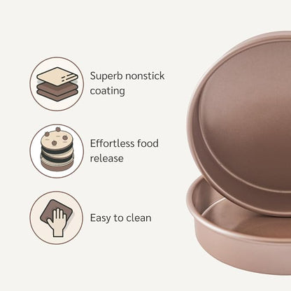 HAPPIELS 9in Raund Cake Pan 2-Pack Nonstick, PFOA & BPA Free | Quality Non Stick 9 inches Layer Circle Cake Pan 2 inches Deep | Best 9in Baking Pan Nontoxic | 9inch 9inches Cake Pans Set