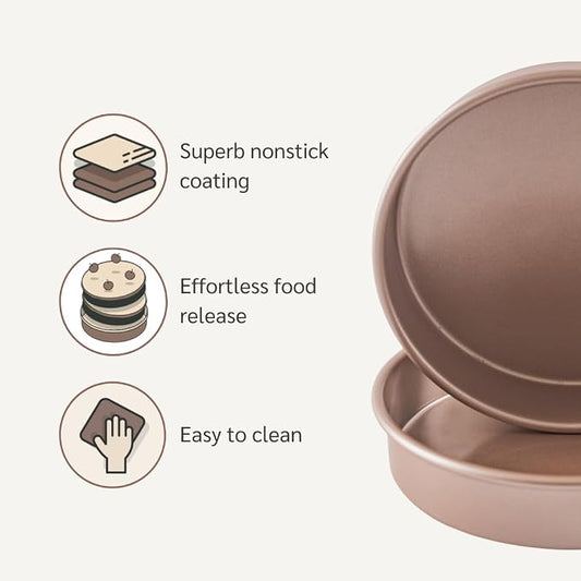 HAPPIELS 9in Raund Cake Pan 2-Pack Nonstick, PFOA & BPA Free | Quality Non Stick 9 inches Layer Circle Cake Pan 2 inches Deep | Best 9in Baking Pan Nontoxic | 9inch 9inches Cake Pans Set
