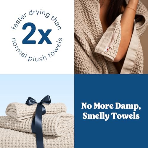 ONSEN Supima® Waffle Bath Sheet, Large, Quick Dry Lint Free 100% USA Cotton, Oversize Lightweight Absorbent Bath Sheet, 38x67 in (Oatmeal, 1x Bath Sheet)