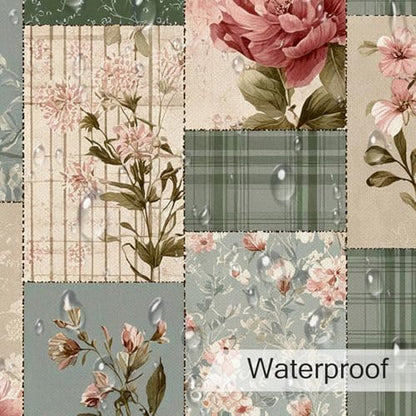 Retro Floral Patchwork Shower Curtain, Pink and Green, 72x72 inch