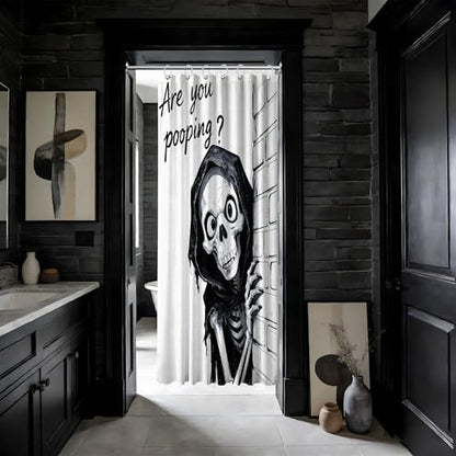 Small Stall Shower Curtain Rv Black and White Skull, 36 x 72 Inchs