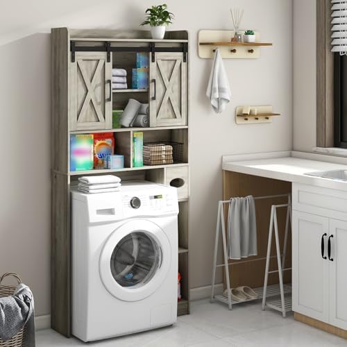 Vabches Over The Toilet Storage Cabinet with Sliding Doors, Grey