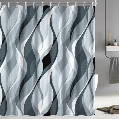 Blue Striped Shower Curtain with Hooks for Bathroom 72x72 Inch