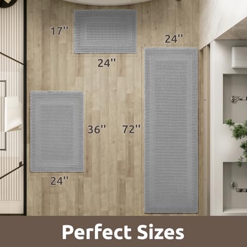 AMOAMI Waffle Bathroom Runner Rugs, Long Bath Mat Non Slip 24''x72'' Grey