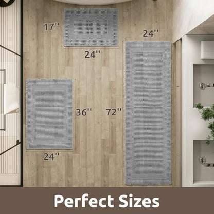 AMOAMI Waffle Bathroom Runner Rugs, Long Bath Mat Non Slip 24''x72'' Grey