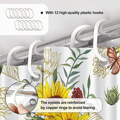 AWERT Vibrant Sunflower Shower Curtain for Bathroom,Waterproof Fabric Plants Shower Curtain with Hooks 72x72 inch
