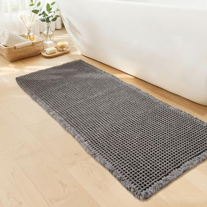 Long Bath Mat, Waffle Bathroom Runner Rug Non Slip Washable, 24 x 72