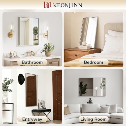 Keonjinn 40 x 30 Inch Brushed Nickel Bathroom Mirrors for Over Sink