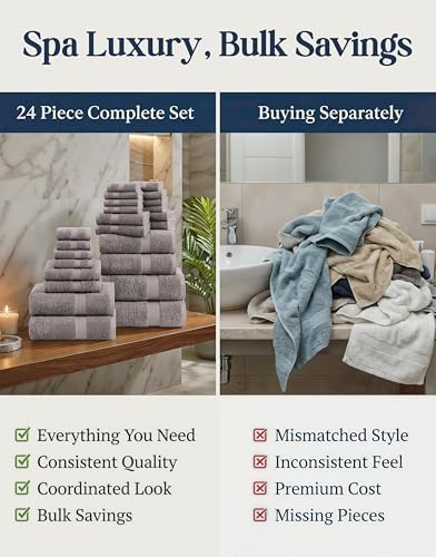 LANE LINEN Bath Towel Set 100% Cotton 24 Piece Soft Absorbent - Platinum