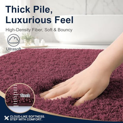OLANLY Microfiber Large Bathroom Rugs 59x35, Ultra Soft Bath Mat, Burgundy