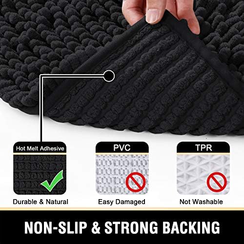 H.VERSAILTEX Toilet Mat U Shaped Bathroom Rugs Bath Mats for Bathroom Non Slip Luxury Chenille Bath Mat U Shape 20x24 Extra Soft and Absorbent Shaggy Rugs Washable Dry Fast - Black