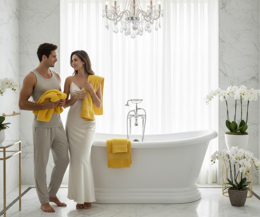 6 Piece Bath Towel Set, 2 Bath, 2 Hand, 2 Washcloths, Yellow