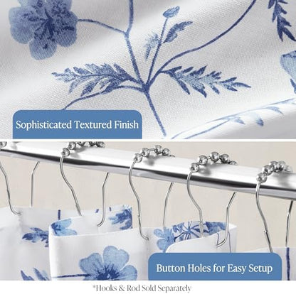 Martha Stewart Cotton Floral Extra Long Shower Curtain, 72 x 72, Blue