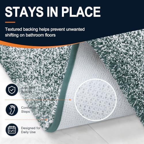 OLANLY Microfiber Soft Bathroom Rugs Mats 47x20, Blackish Green and White
