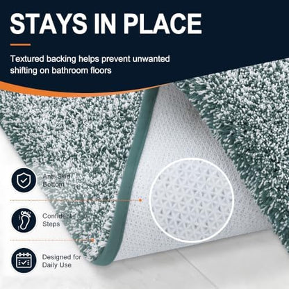 OLANLY Microfiber Soft Bathroom Rugs Mats 47x20, Blackish Green and White