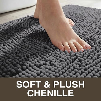 Neater Home Plush Bathroom Rugs 36x24 Thick Chenille Quick Dry Microfiber Absorbent Bath Mat, Soft Bath Rugs, Machine Washable Bathroom Floor Mat for Tub Shower Sink, Home Decor Accessories, Charcoal