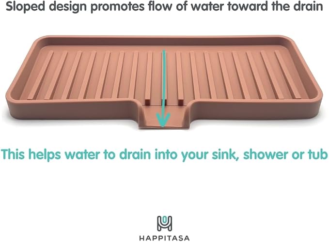 Silicone Soap Dish Tray and Sponge Holder with Drain Chute, Rectangular, Kitchen and Bathroom Sink Organizer (Mocha, 9"x3.5")