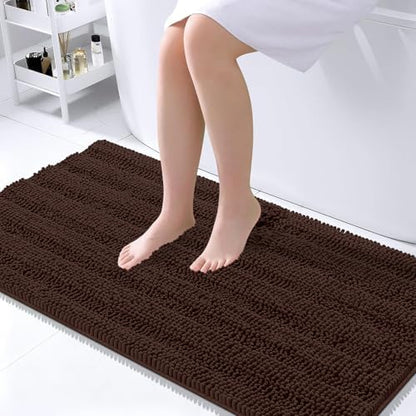 OLANLY Thick Large Bathroom Rugs 45x27, Soft Chenille Bath Rugs, Brown
