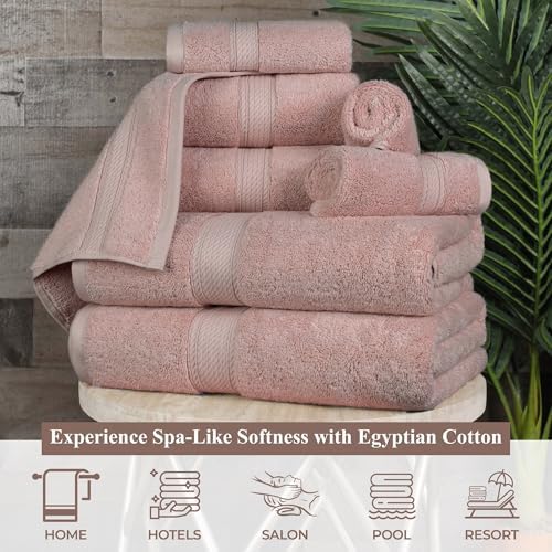 Superior Egyptian Cotton 800 GSM Plush Absorbent, 9 Piece Set, Muted Mauve