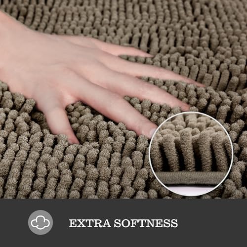 Yeaban Chenille Taupe Bathroom Rug 17"x24", Non-Slip Rubber Backing