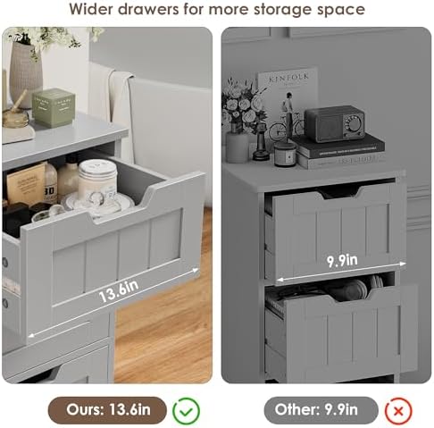 FOTOSOK Bathroom Cabinet, Bathroom Storage Cabinet with 5 Drawers, Grey