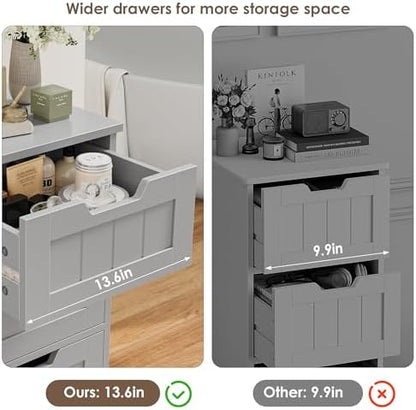 FOTOSOK Bathroom Cabinet, Bathroom Storage Cabinet with 5 Drawers, Grey
