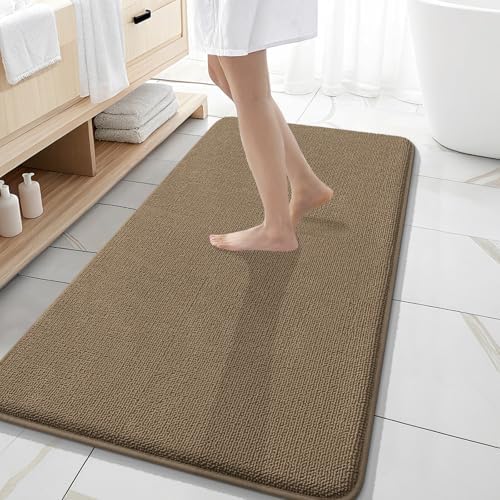 OLANLY Memory Foam Bathroom Runner Rug 47x20, Absorbent Long Bath Mat, Tan