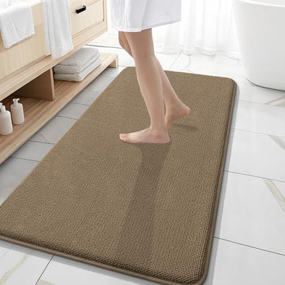 OLANLY Memory Foam Bathroom Runner Rug 47x20, Absorbent Long Bath Mat, Tan
