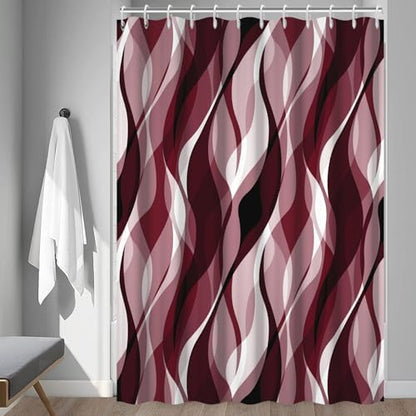 Burgundy Striped Shower Curtain with Hooks for Bathroom 72x72 Inch
