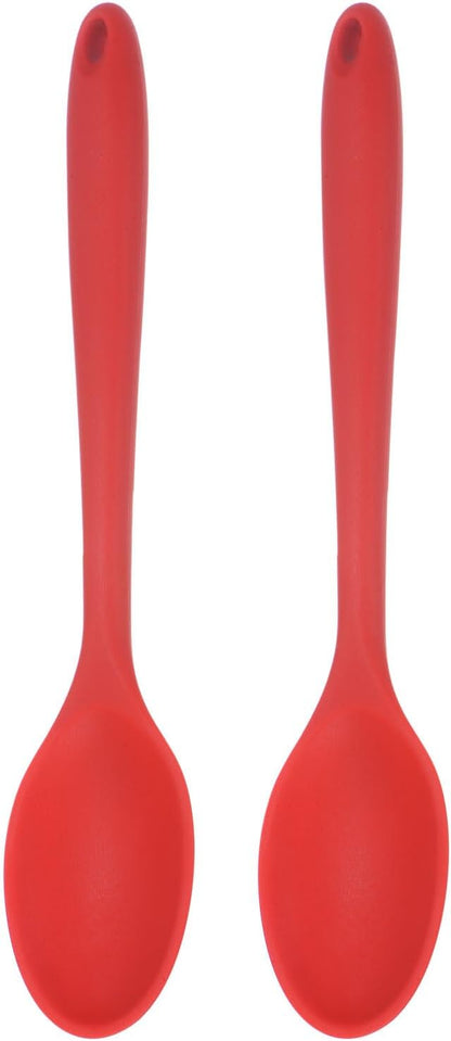 HARFINGTON 2Pcs Silicone Spoons, Heat Resistant Kitchen Cooking Utensil Spoon for Cooking, Mixing, Stirring and Serving, Red