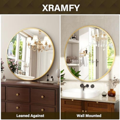 XRAMFY 24 Inch Round Mirror-Gold Circle Mirrors for Bathroom, Entryway