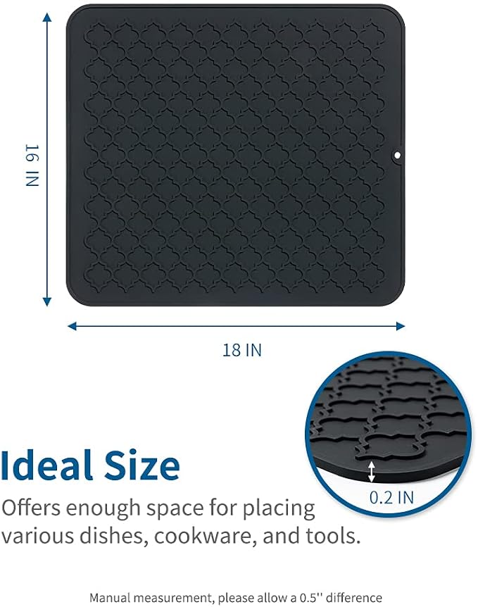 AMOAMI-Dish Drying Mats for Kitchen Counter-Silicone Dish Drying Mat-Kitchen Dish Drying Pad Heat Resistant Mat-Kitchen Gadgets Kitchen Accessories Kitchen Small Appliances(16" x 18", BLACK)