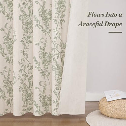 Sage Linen Farmhouse Shower Curtain, Boho Floral Bathroom 72x78