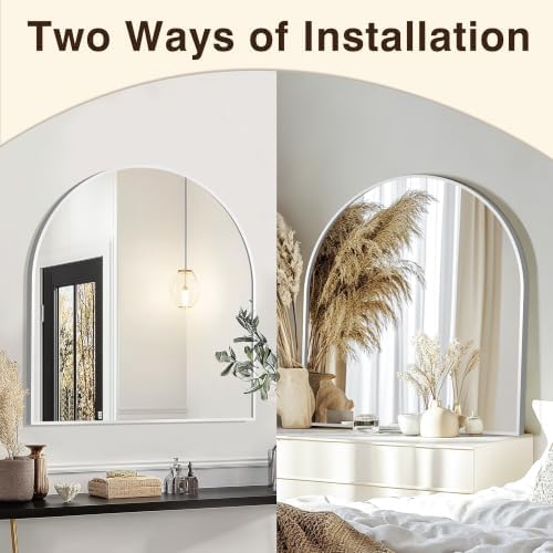 FICTOR 30" x 32" Arched Bathroom Vanity Mirror for Over Sink, Silver