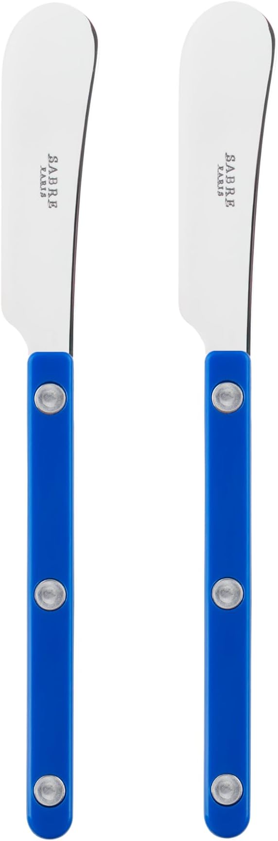 Sabre Paris - Set of 2 Spreader Knives 5.5 inches - Bistrot Collection - Perfect for Butter, Tapenades, Spreads - Stainless Steel & Nylon - Dishwasher Safe - Lapis Blue - Brilliant Finish