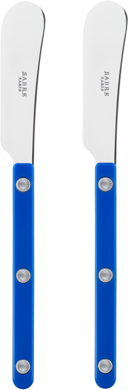 Sabre Paris - Set of 2 Spreader Knives 5.5 inches - Bistrot Collection - Perfect for Butter, Tapenades, Spreads - Stainless Steel & Nylon - Dishwasher Safe - Lapis Blue - Brilliant Finish