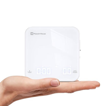 Maestri House S2 Espresso Coffee Scale with Timer, USB-C Rechargeable 2kg/0.1g Precision Shot Scale, Digital Scale for Espresso Brewing(White & Silver)