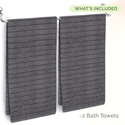 Elegant Comfort 100% Turkish Cotton Corduroy Ribbed Luxury Soft 2 Pack Bath Towels 27 x 54 Inch - Ultra Plush, Absorbent, Quick Dry, Hotel Spa Quality Towels for Bathroom Essentials, Gray