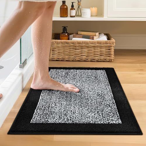 Bathroom Rugs 24x17 Non Slip Washable, Soft Absorbent Bath Mat Black