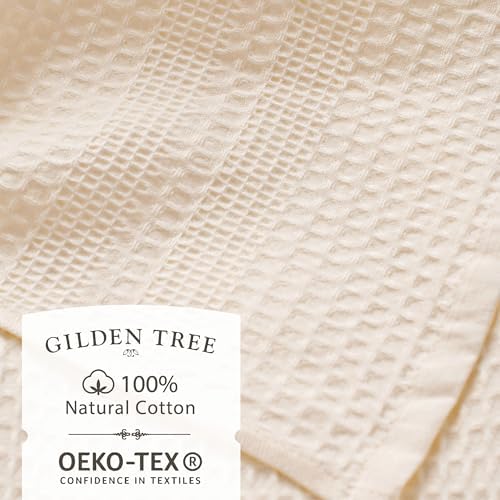 GILDEN TREE Waffle Towels for Bathroom, 100% Cotton Quick Dry Towel, Waffle Bath Towels Large, Absorbent Lightweight Travel Towel, Bath Towels Set of 2, Classic Style (Cream)