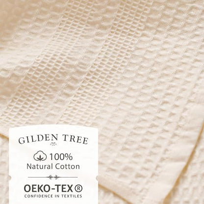 GILDEN TREE Waffle Towels for Bathroom, 100% Cotton Quick Dry Towel, Waffle Bath Towels Large, Absorbent Lightweight Travel Towel, Bath Towels Set of 2, Classic Style (Cream)