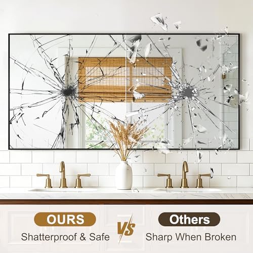 Rectangular Bathroom Mirror, 60"x30" Black Metal Framed Vanity Mirror