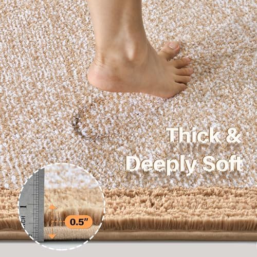 Toilet Rug U-Shaped 24x19 Washable Non Slip, Soft Absorbent Bath Mat Beige