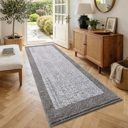 70x24 Bathroom Rugs Non Slip Washable, Soft Absorbent Bath Mat Light Grey