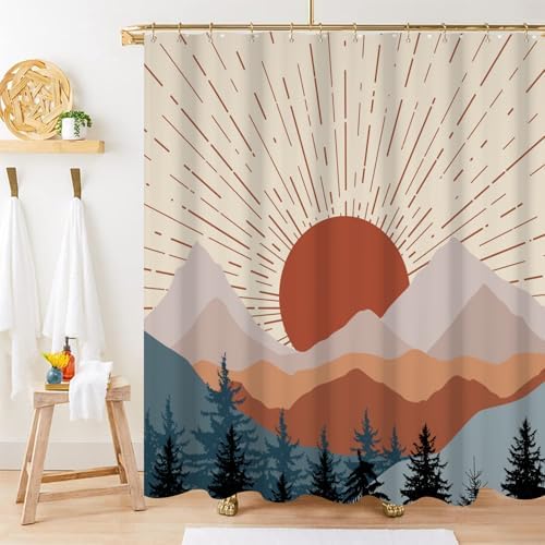 Boho Sunrise Shower Curtain with Hooks for Bathroom 72x72 Inch
