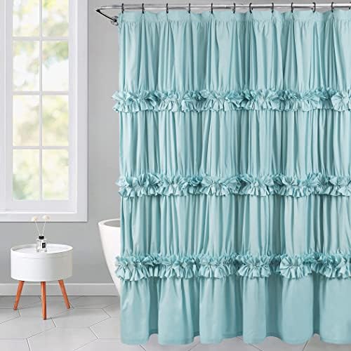 Homechoice Decor Spa Blue Ruffle Shower Curtain with 12 Buttonholes
