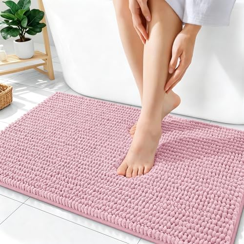 OLANLY Thick Chenille Absorbent Bathroom Rugs Mat 36x24, Dusty Rose